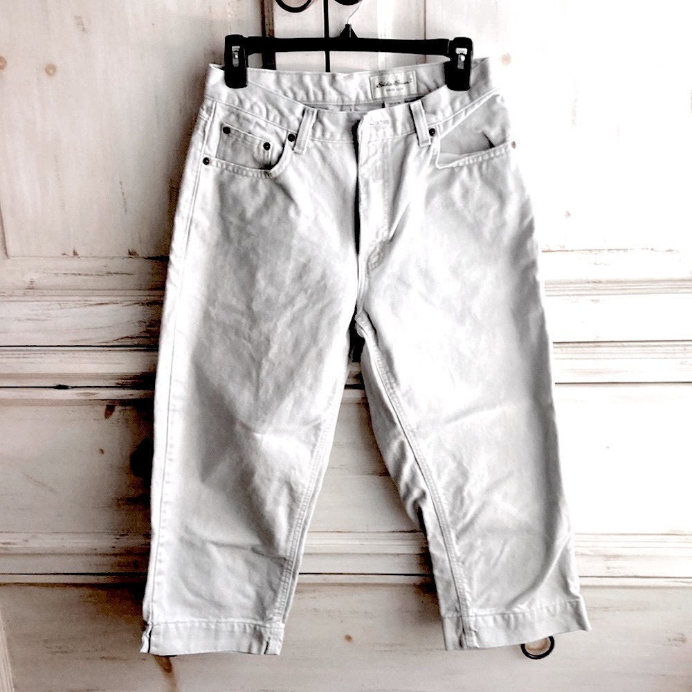 Eddie Bauer 💯% Cotton Denim Super High Waist Wide Leg Crop Size 8 EUC